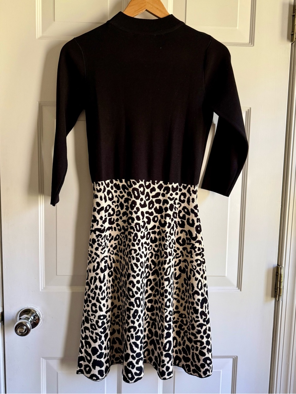 Nanette Lepore Sweater Knit Dress /Black &Leopard Print /Mock Neck / Size S